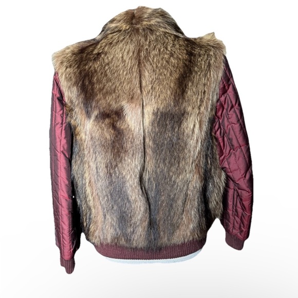 Vintage Brown and Red Bomber Jacket with Raccoon Fur Body & Detavchable Sleeves - Picture 2 of 8
